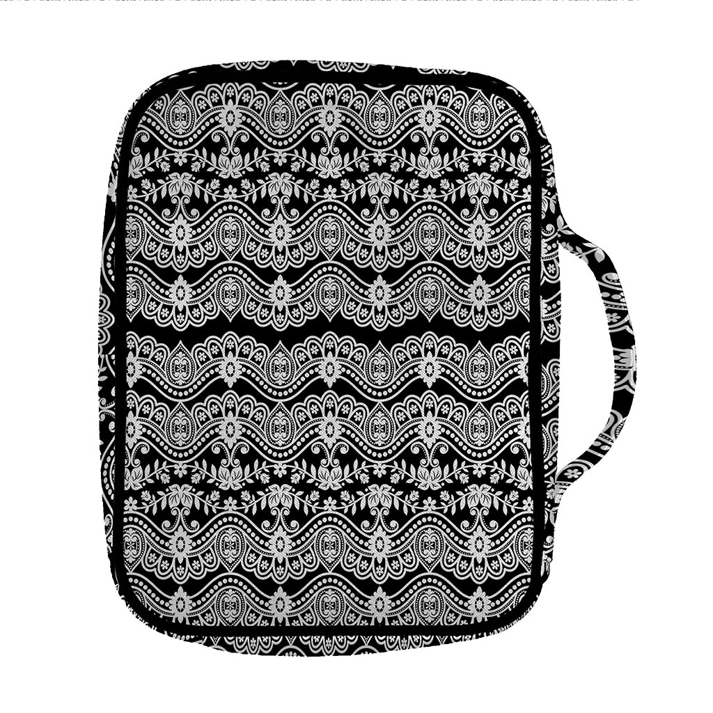 Black And White Ethnic Boho Print Front Pocket Bible Bag