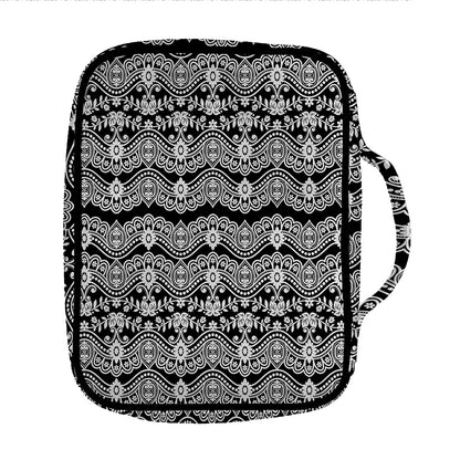 Black And White Ethnic Boho Print Front Pocket Bible Bag