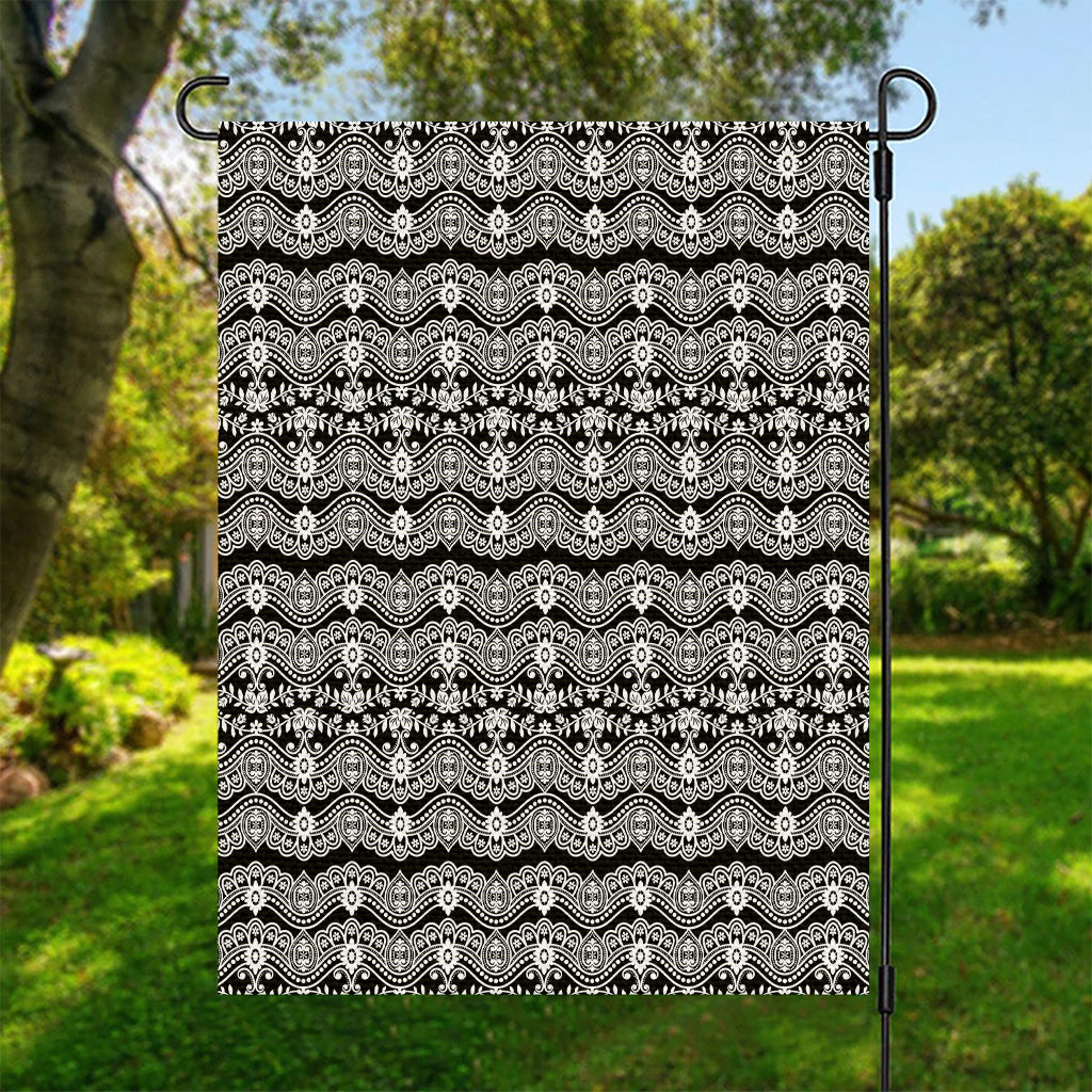 Black And White Ethnic Boho Print Garden Flag