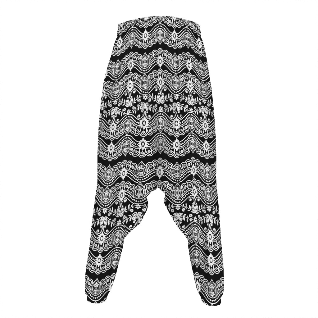 Black And White Ethnic Boho Print Hammer Pants