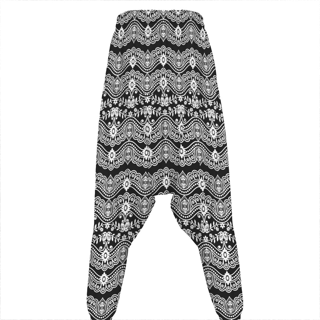 Black And White Ethnic Boho Print Hammer Pants