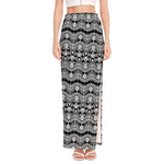 Black And White Ethnic Boho Print High Slit Maxi Skirt