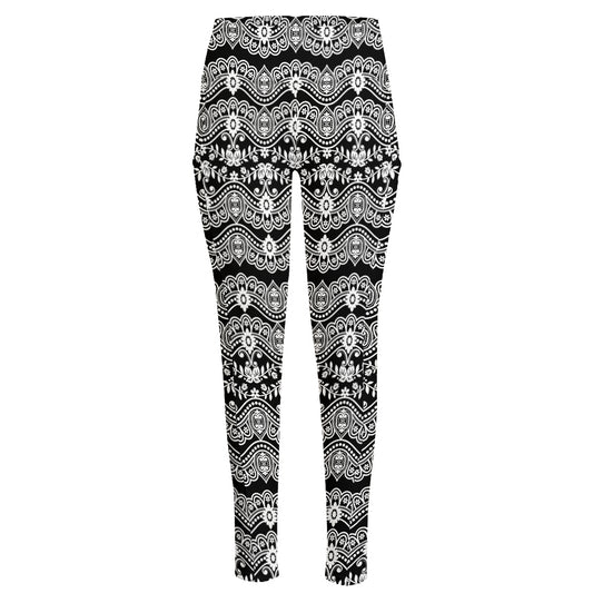 Black And White Ethnic Boho Print High-Waisted Pocket Leggings