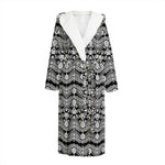 Black And White Ethnic Boho Print Hooded Bathrobe