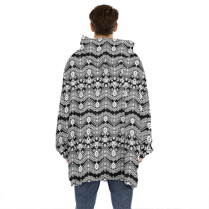 Black And White Ethnic Boho Print Hoodie Blanket
