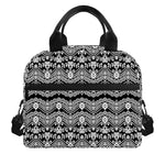 Black And White Ethnic Boho Print Insulated Lunch Bag