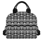 Black And White Ethnic Boho Print Insulated Lunch Bag