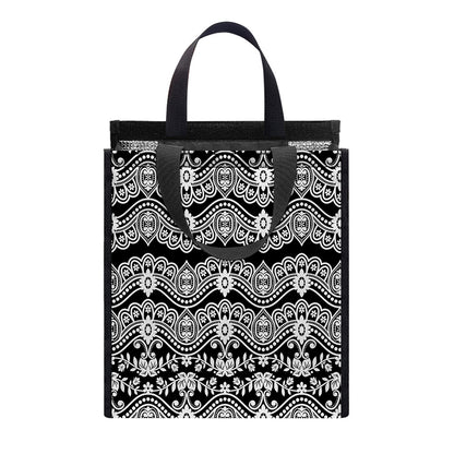 Black And White Ethnic Boho Print Insulated Lunch Tote