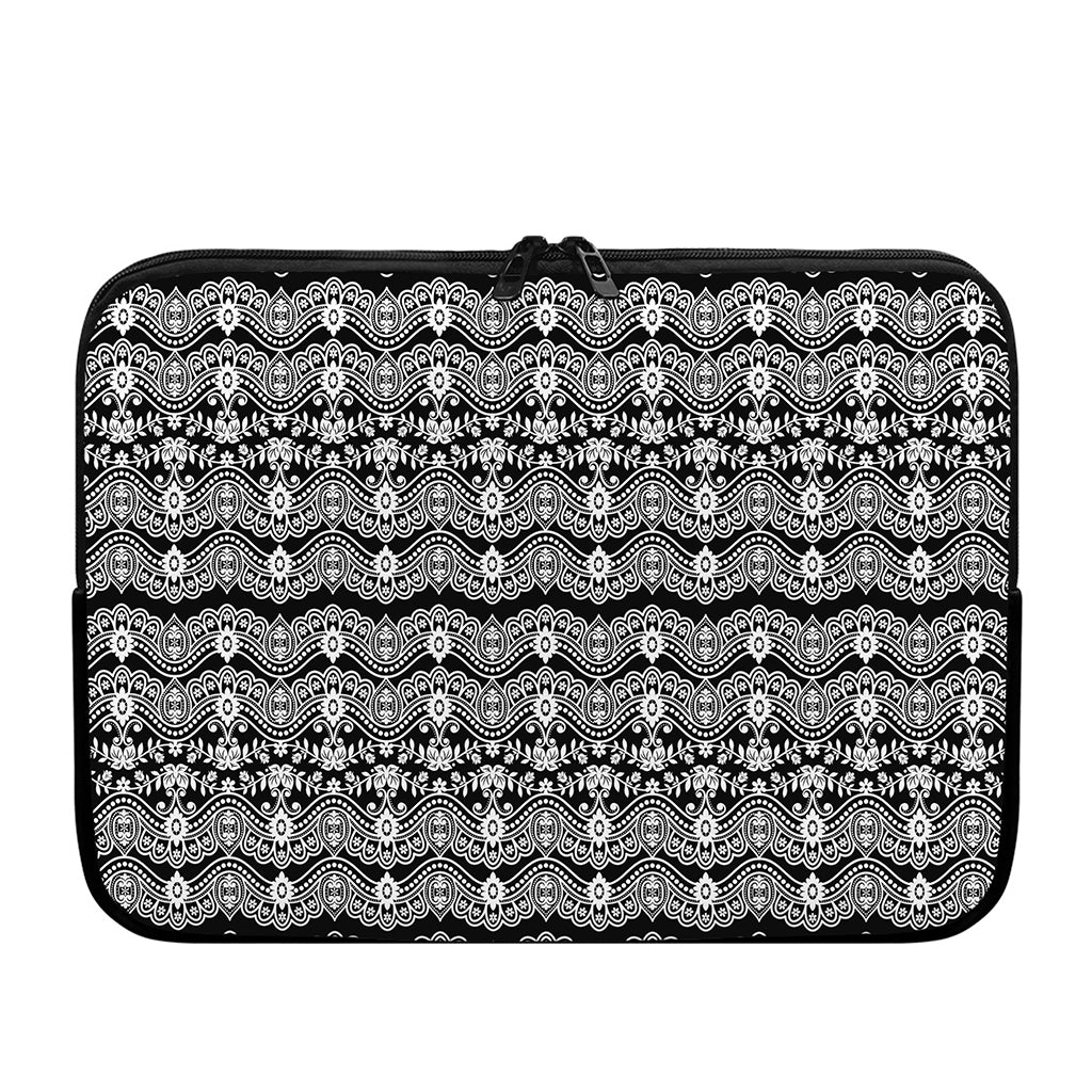 Black And White Ethnic Boho Print Laptop Sleeve