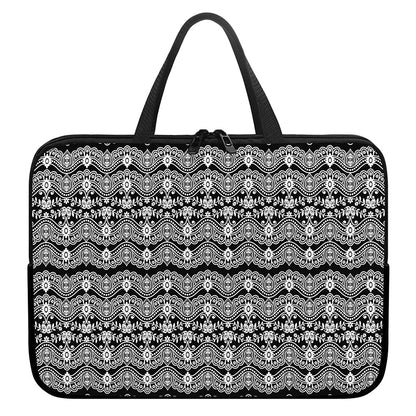 Black And White Ethnic Boho Print Laptop Sleeve With Handle