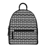 Black And White Ethnic Boho Print Leather Backpack