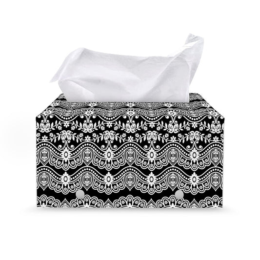 Black And White Ethnic Boho Print Leather Tissue Box Cover