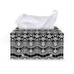 Black And White Ethnic Boho Print Leather Tissue Box Cover