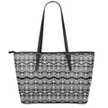 Black And White Ethnic Boho Print Leather Tote Bag With Zipper