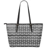 Black And White Ethnic Boho Print Leather Tote Bag