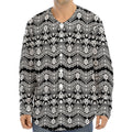 Black And White Ethnic Boho Print Long Sleeve Baseball Jersey