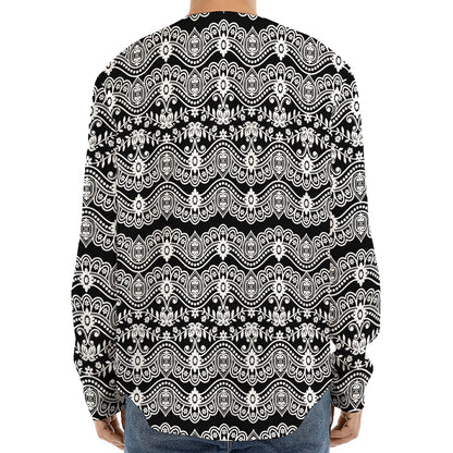 Black And White Ethnic Boho Print Long Sleeve Baseball Jersey