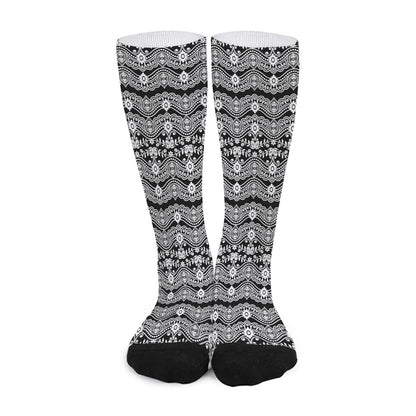 Black And White Ethnic Boho Print Long Socks