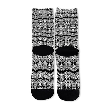 Black And White Ethnic Boho Print Long Socks