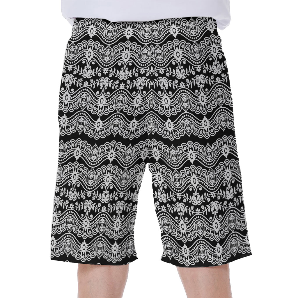 Black And White Ethnic Boho Print Men's Beach Shorts