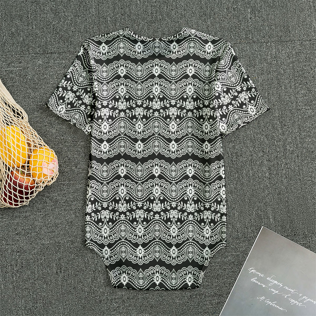 Black And White Ethnic Boho Print Men's Bodysuit