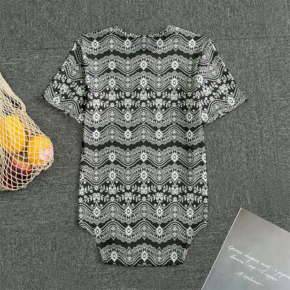 Black And White Ethnic Boho Print Men's Bodysuit