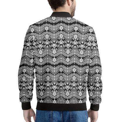 Black And White Ethnic Boho Print Men's Bomber Jacket