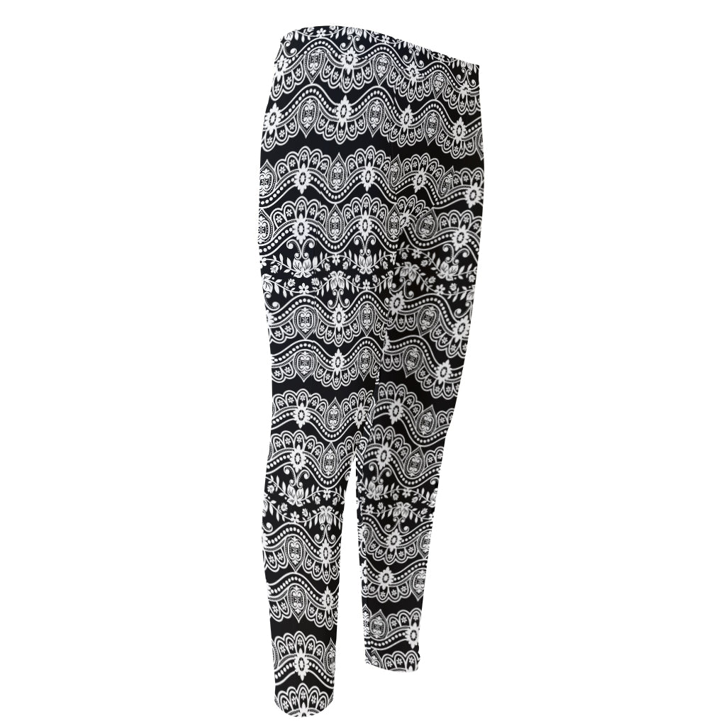 Black And White Ethnic Boho Print Men's Compression Pants