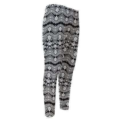 Black And White Ethnic Boho Print Men's Compression Pants