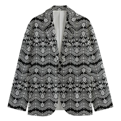 Black And White Ethnic Boho Print Men's Cotton Blazer
