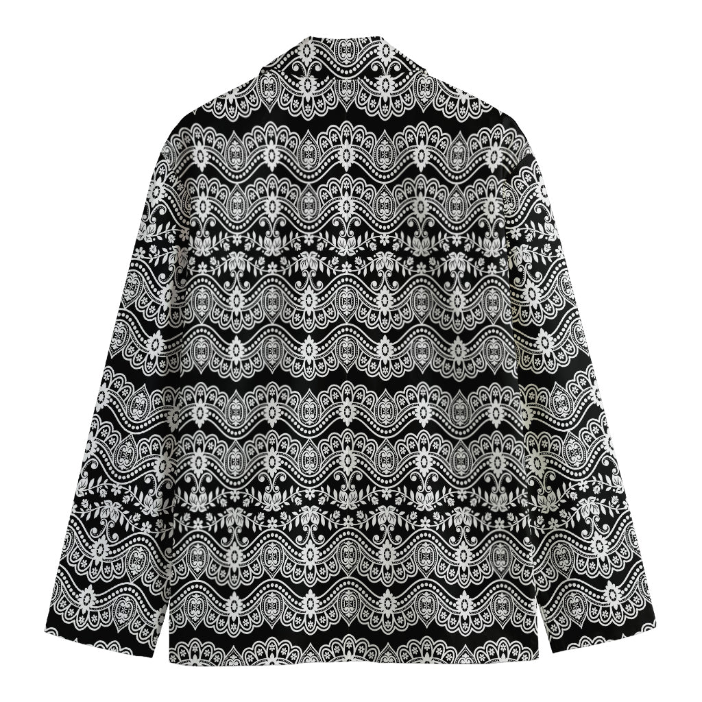 Black And White Ethnic Boho Print Men's Cotton Blazer