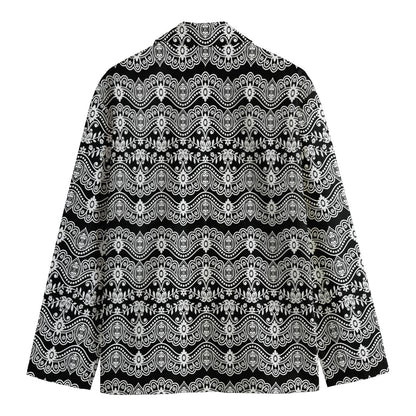 Black And White Ethnic Boho Print Men's Cotton Blazer