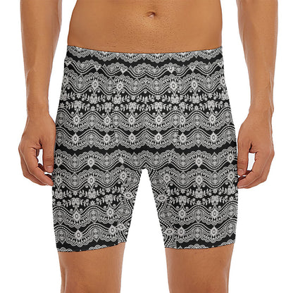 Black And White Ethnic Boho Print Men's Long Boxer Briefs