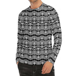 Black And White Ethnic Boho Print Men's Long Sleeve Rash Guard