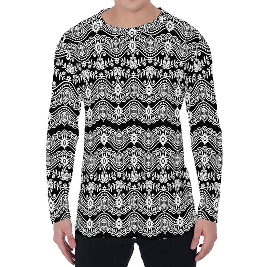 Black And White Ethnic Boho Print Men's Long Sleeve T-Shirt
