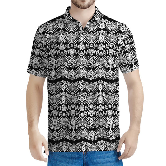 Black And White Ethnic Boho Print Men's Polo Shirt