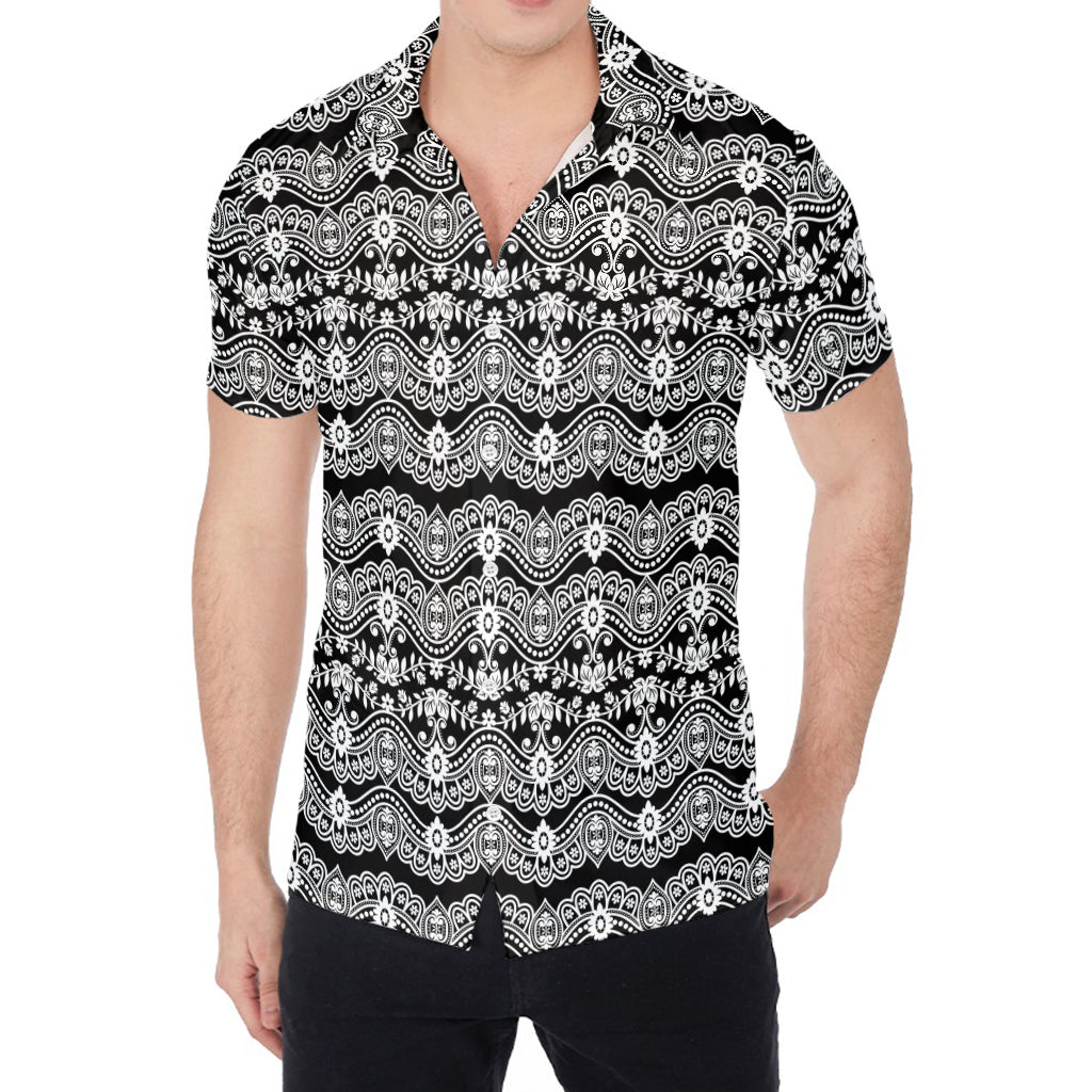 Black And White Ethnic Boho Print Men's Shirt