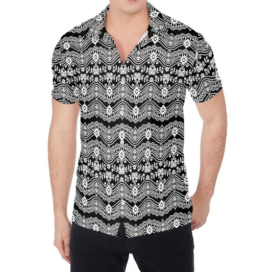 Black And White Ethnic Boho Print Men's Shirt