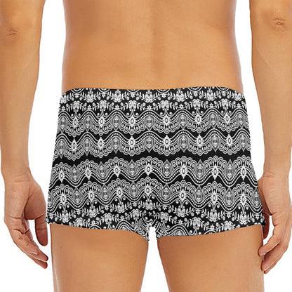 Black And White Ethnic Boho Print Men's Short Boxer Briefs
