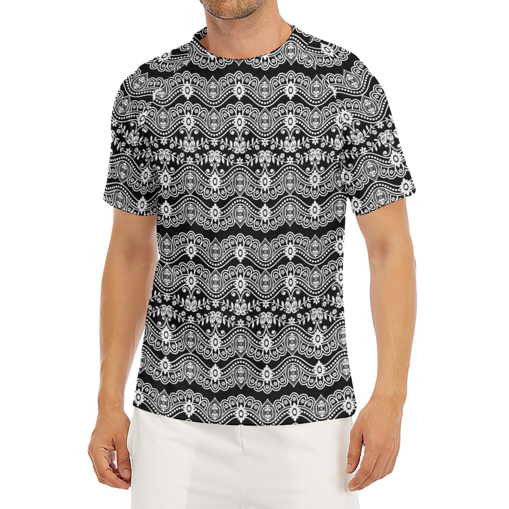 Black And White Ethnic Boho Print Men's Short Sleeve Rash Guard