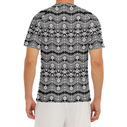 Black And White Ethnic Boho Print Men's Short Sleeve Rash Guard