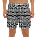 Black And White Ethnic Boho Print Men's Split Running Shorts