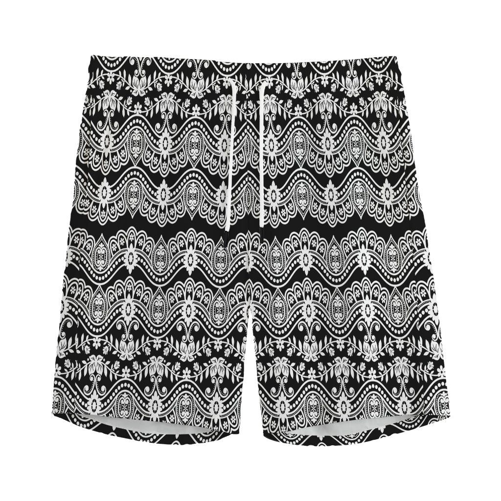 Black And White Ethnic Boho Print Men's Sports Shorts