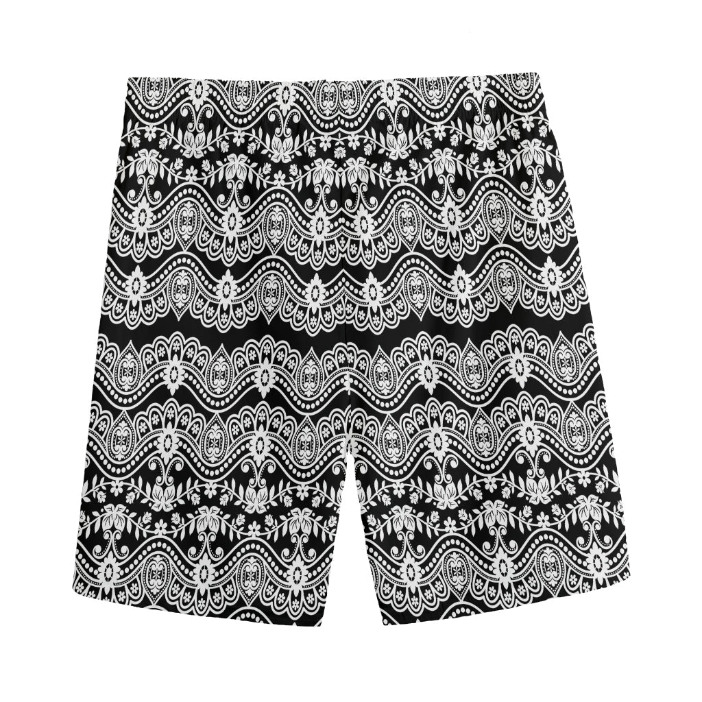 Black And White Ethnic Boho Print Men's Sports Shorts