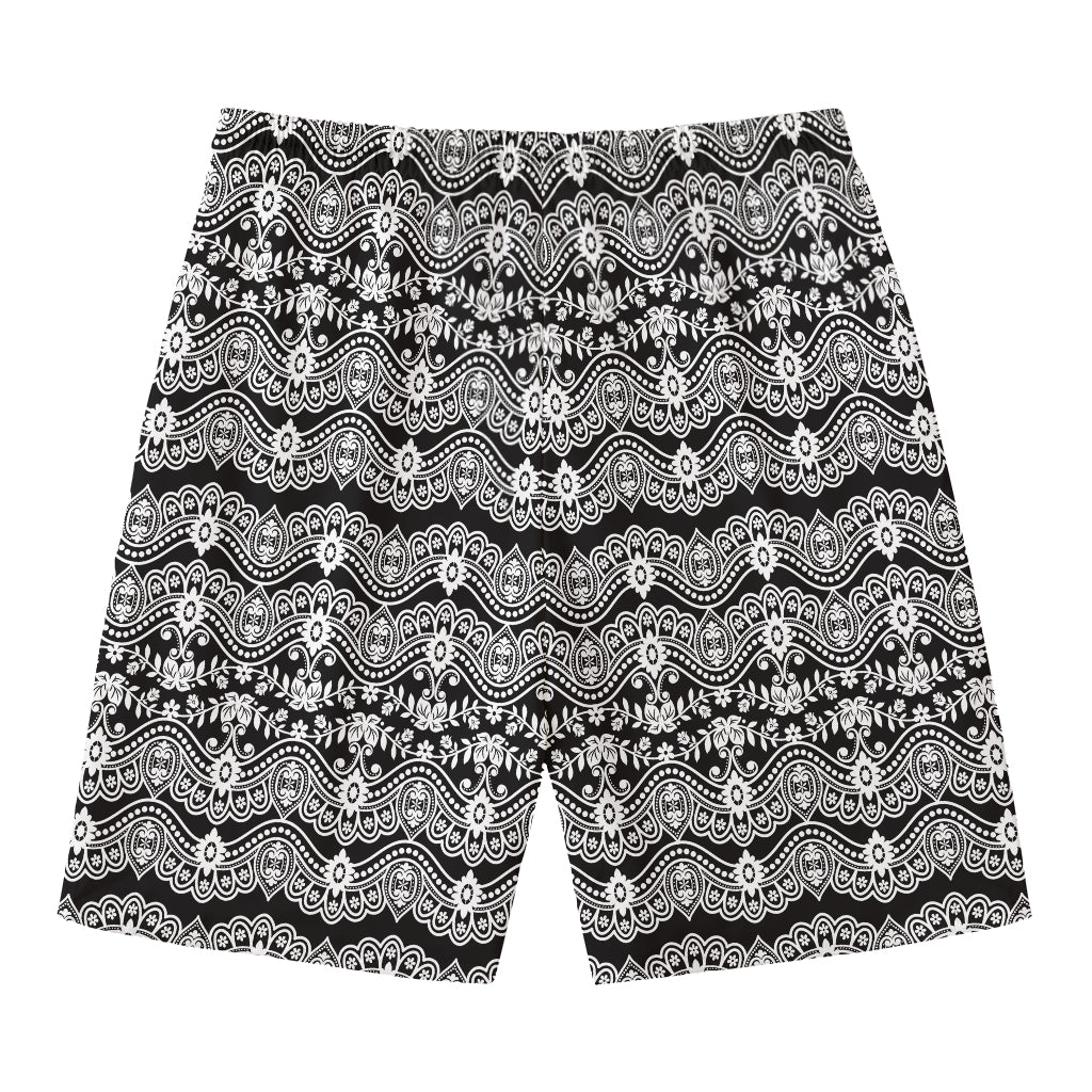 Black And White Ethnic Boho Print Men's Swim Trunks