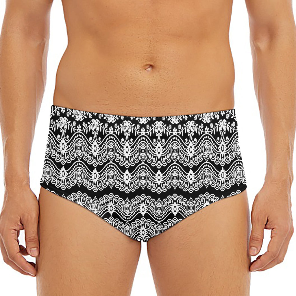 Black And White Ethnic Boho Print Men's Triangle Swim Briefs