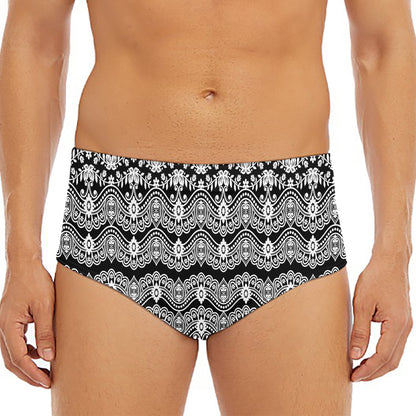 Black And White Ethnic Boho Print Men's Triangle Swim Briefs