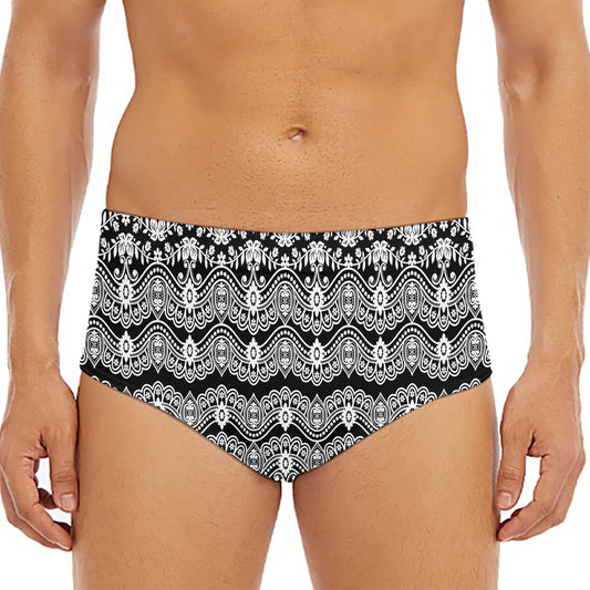 Black And White Ethnic Boho Print Men's Triangle Swim Briefs