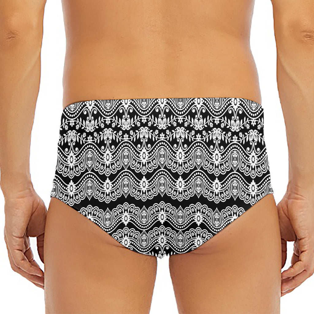 Black And White Ethnic Boho Print Men's Triangle Swim Briefs