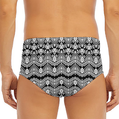 Black And White Ethnic Boho Print Men's Triangle Swim Briefs